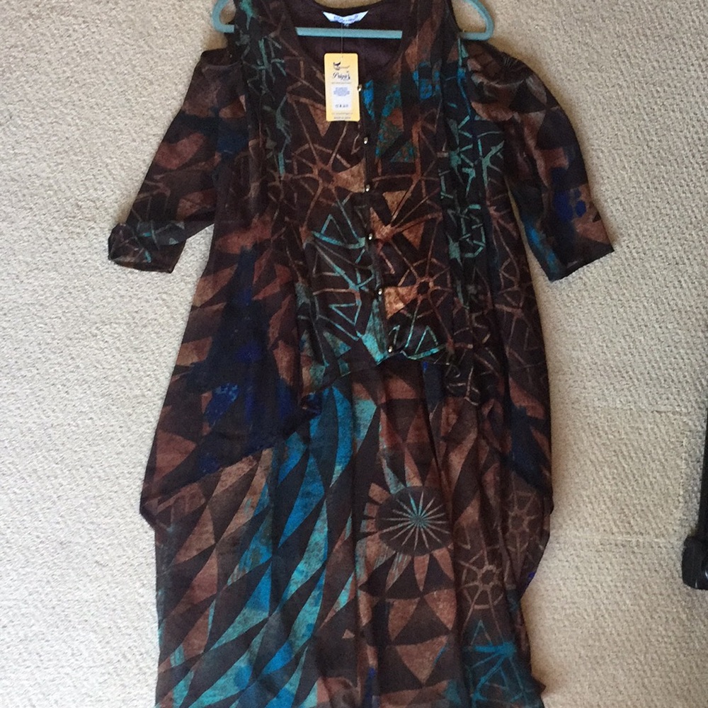 Brown and blue colored dress
